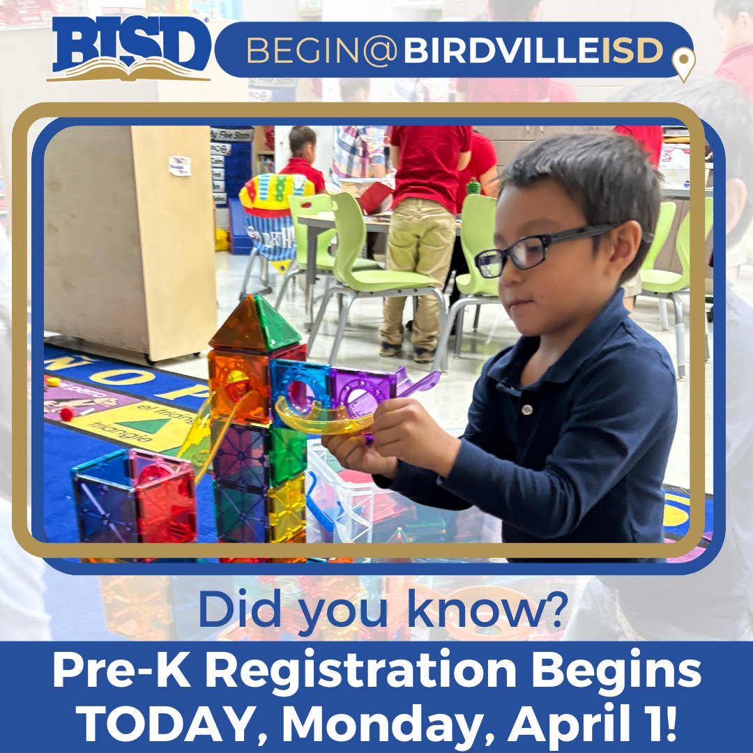 Exciting news! Today marks the kickoff of Pre-K Registration! Don't miss out on the chance to join the Birdville ISD Family! Apply today! 🚀 Visit choosebirdville.net to apply!