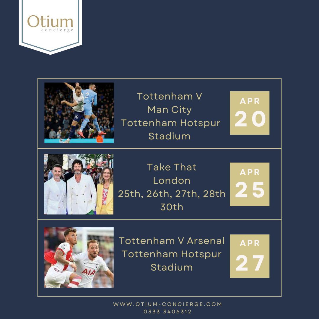 OtiumConcierge's tweet photo. This is not an April Fools... We repeat this is NOT an April Fools. 

April is packed full of comedy, football, horse racing and music... and these events will be sure to sell out.

☎️ 03333 406 312
📧 hello@otium-concierge.com

#lifestyleconcierge #vipconcierge #hospitality https://t.co/odvRMgvNaZ
