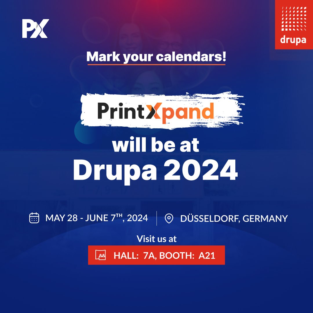 Exciting news! 🎉 PrintXpand is thrilled to announce our presence at Drupa 2024! 🗓️ Join us from May 28th to June 7th at Hall 7A, Booth A21 in Düsseldorf, Germany. 🌐 Come discover the future of printing with us! 

Learn More: printxpand.com/events/drupa-2…

#PrintXpand #Drupa2024