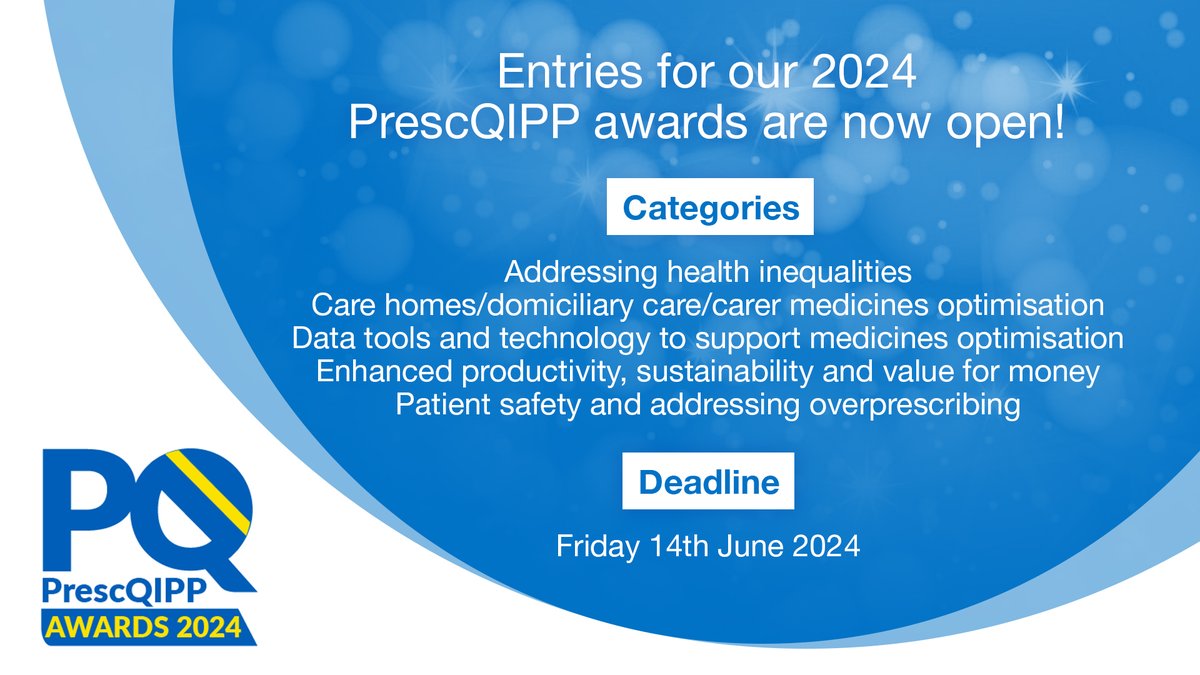 Entries for the #PrescQIPP2024 Awards are now open! We have 5 categories to choose from, including Addressing Health Inequalities. If you have been working in this area, submit your projects here 👉 ow.ly/1ope50R2c0C @NHSEngland @DavidWebb1 @NHSConfed #HealthInequalities