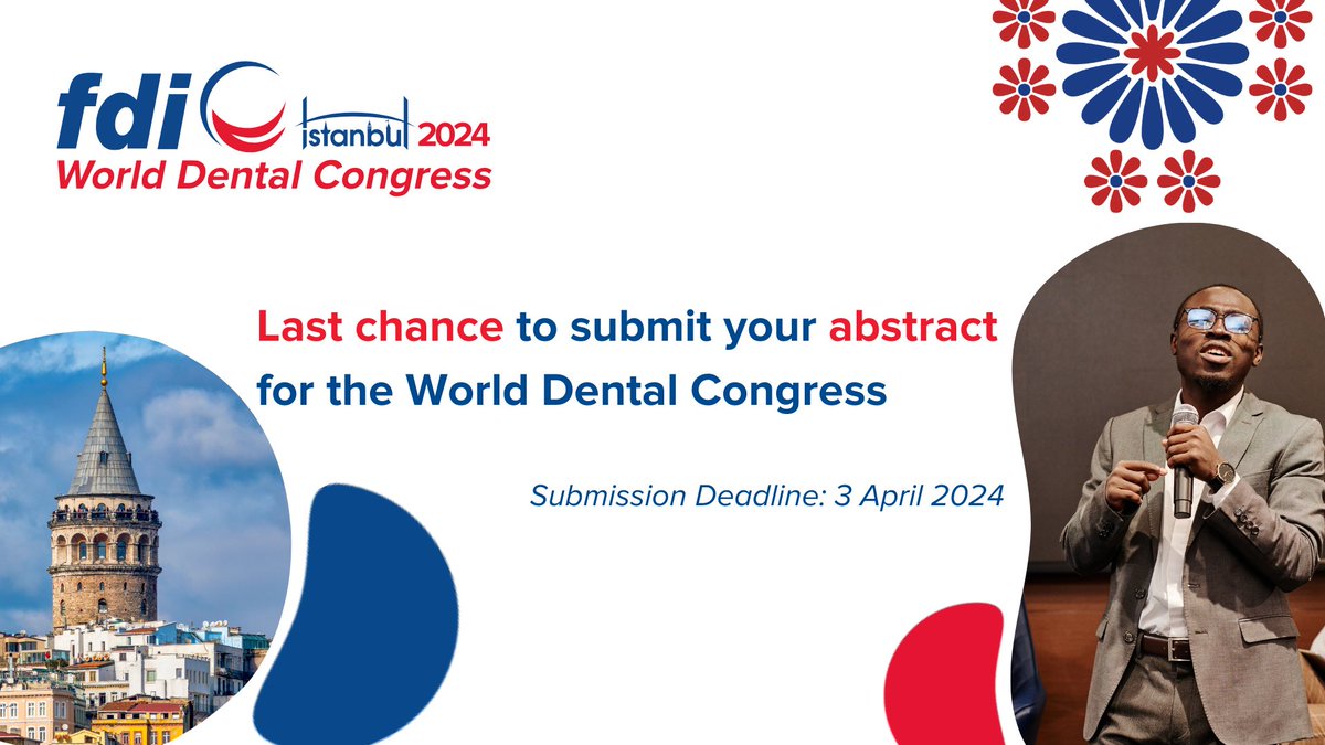 fdiworlddental's tweet image. Last Chance Alert! 🚨 Abstract submission for #WorldDentalCongress 2024 closes on April 3rd. Seize this incredible opportunity to showcase your work to a global audience. Submit now! ➡️ 2024.world-dental-congress.org/en/abstract-su…