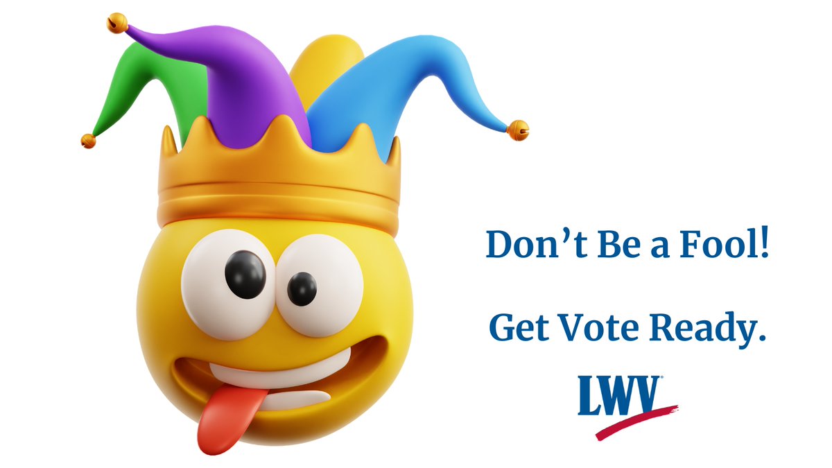 lwvdallastx's tweet photo. Don’t be a Fool!
Get Vote Ready! Visit https://t.co/W436lOrznO for more info.
April 29th is the last day to register to vote for the May 28th election.
https://t.co/vaqkb1QfTI
#LWVD #LWVT #LWV https://t.co/Iyaa6ElA2j