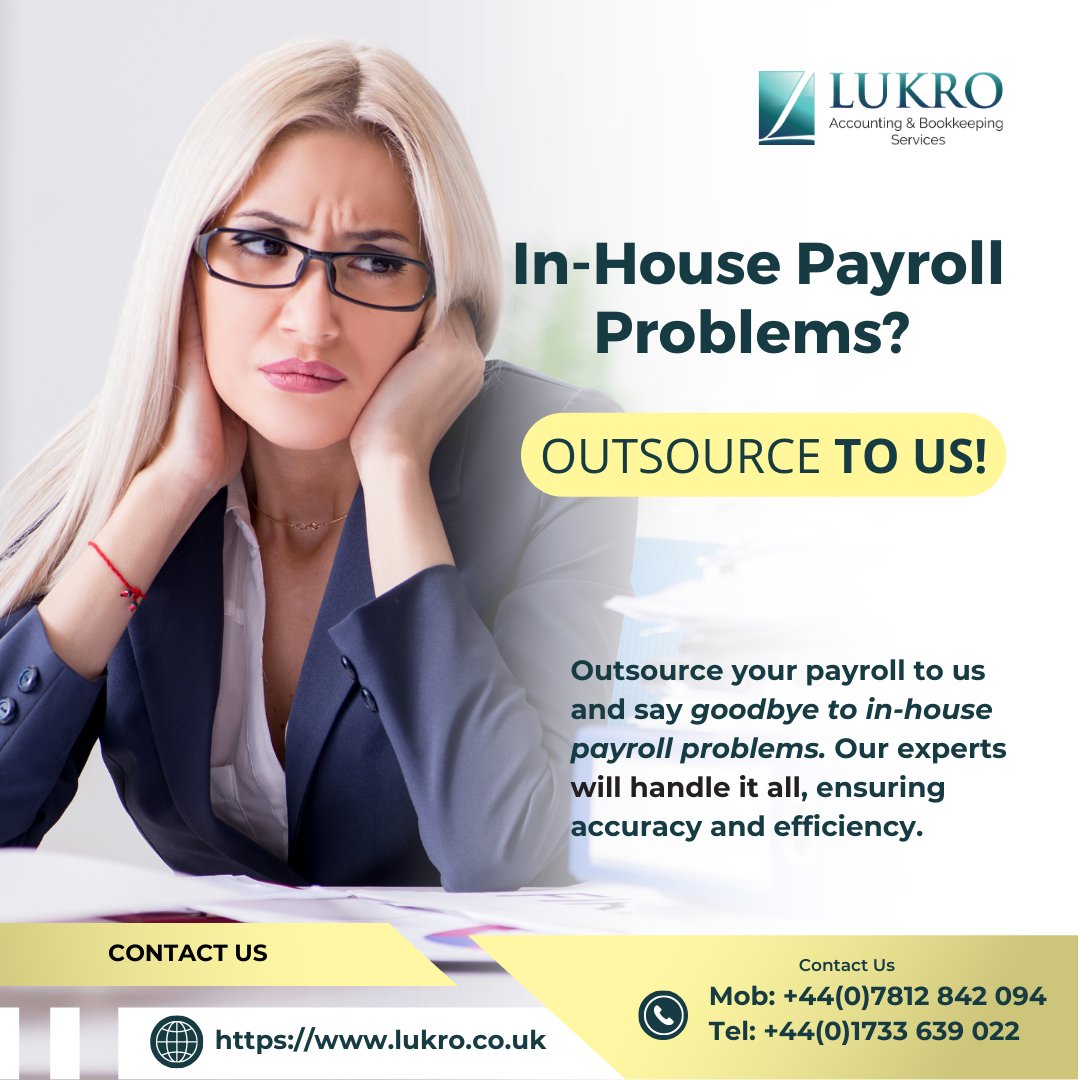 Outsource your payroll to us and say goodbye to in-house payroll problems. Our experts will handle it all, ensuring accuracy and efficiency. 
lukro.co.uk/payroll/ 

#PayrollOutsourcing #PayrollServices #Payroll #payrollexpert #payrollhelp #payrollspecialist