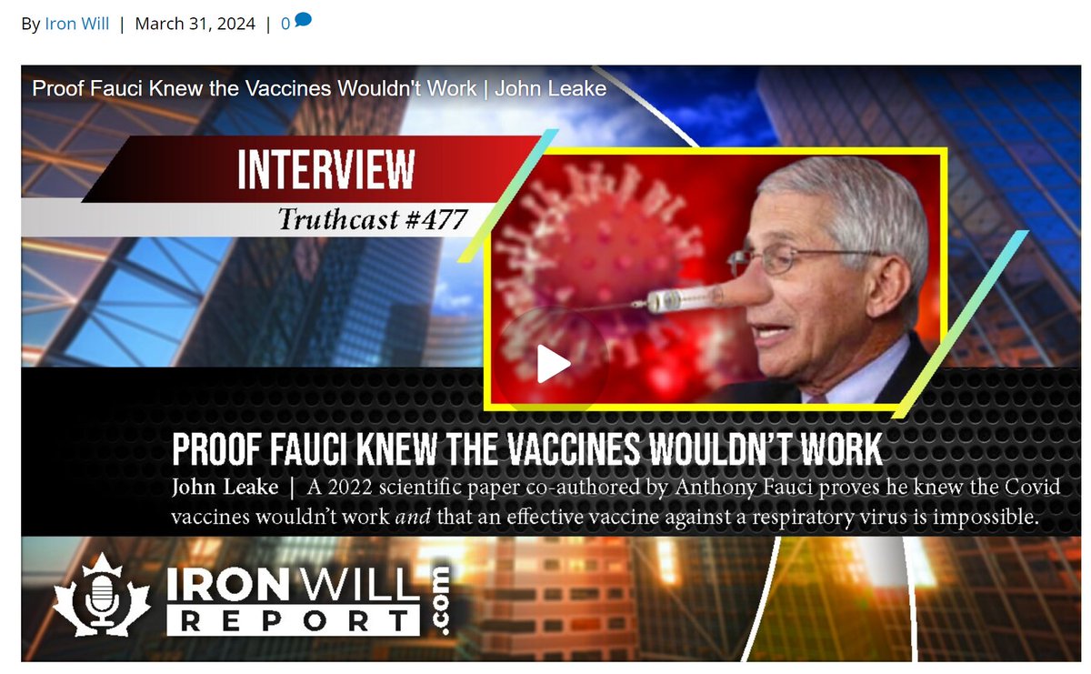 P_McCulloughMD's tweet photo. John Leake on the Iron Will Report.  Dr. Fauci knew the vaccines would fail yet pressed them on Americans--forcing them to suffer disastrous side effects.  @johnsearsleake @IronWillRpt @drcraigwax @MdBreathe @9NewsNancy @texaslindsay 
@Action4Canada  https://t.co/OL0Auv4s8O https://t.co/IfWWKLh0qo