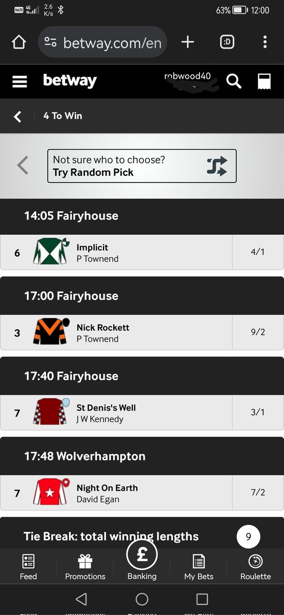 I've picked Nick Rockett, Implicit, St Denis's Well and Night On Earth to win on @Betway's #4ToWin. Enter here for the £/€1,000 jackpot: betway.com/4towin