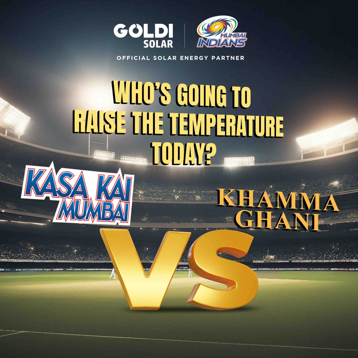 goldisolar's tweet photo. Two giants competing for the victory, who will have it in their name? Comment down your answers.

#goldisolar #goldi #mumbaiindians #misquad #gomumbaiindians #mumbai #sustainableenergy #solarenergy #explorepage #gogreen #goldionchhatsaalosaalkibachat #bachatwithgoldionchhat https://t.co/q0yMyuMeB8