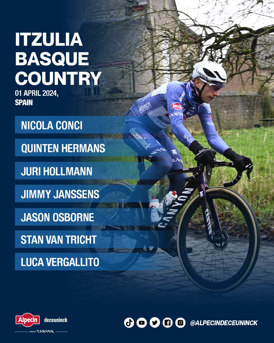 This afternoon <a href="/ehitzulia/">Itzulia Basque Country</a> will start a 10-kilometre ITT in Irun 🇪🇸. 

For some of our boys, this six-day stage race is the final preparation for the Ardennes classics.

This is our lineup. Good luck, guys! 🤞

#alpecindeceuninck