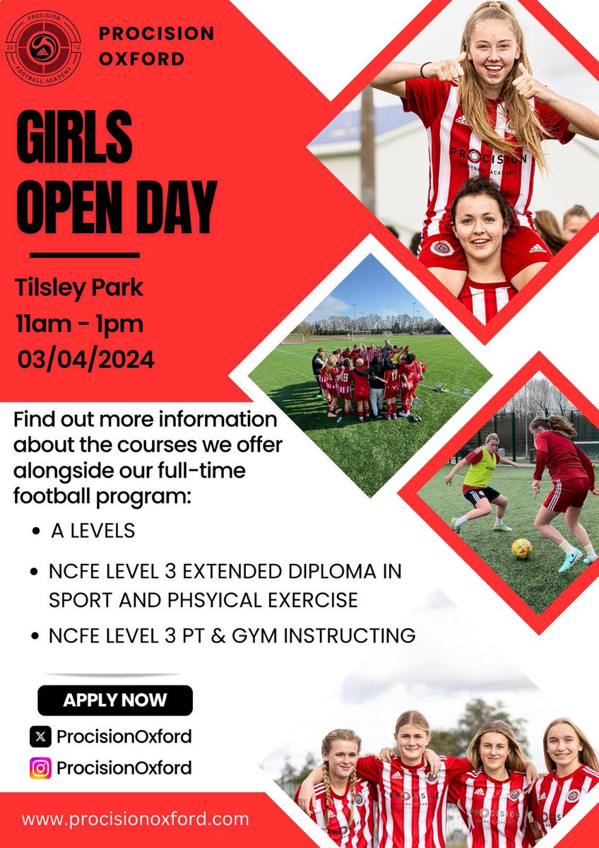 Open Day this Wednesday🗓️

Interested in joining our talented group of girls?👏🏼

This Wednesday we have our next open day✅ 

Come along to experience a training session and to find out more information on our courses⚽️

Feel free to get in contact via our socials or website💻