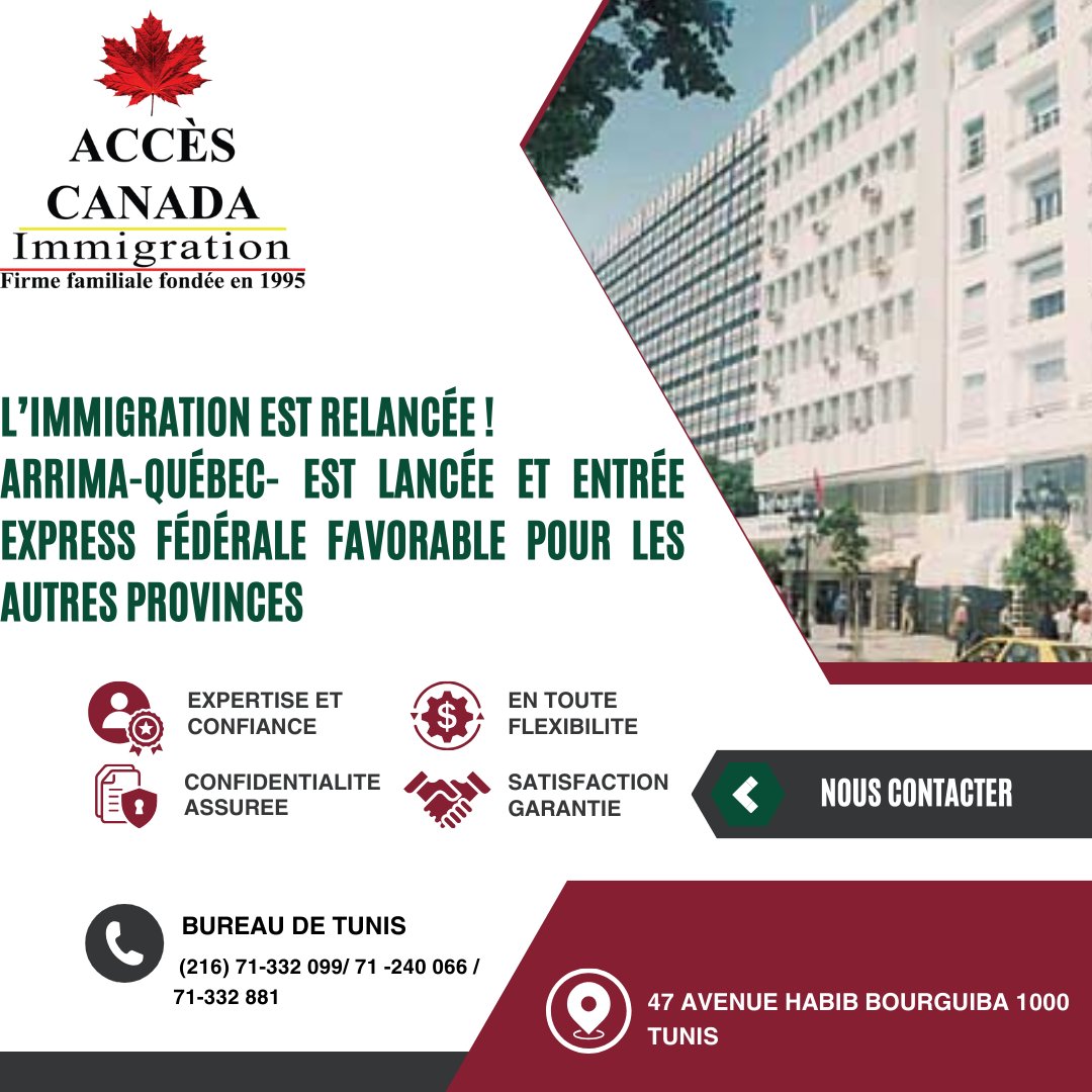 Acces_Canada's tweet photo. L’IMMIGRATION EST RELANCÉE !
ARRIMA-QUÉBEC- EST LANCÉE AVEC DES INVITATIONS RÉGULIÈRES PAR CENTAINES
+ L’ENTRÉE EXPRESS FÉDÉRALE FAVORABLE POUR LES AUTRES PROVINCES
C’EST LE MOMENT D’AGIR, NOS ÉQUIPES VOUS ATTENDENT. https://t.co/QjkKWJ5poi