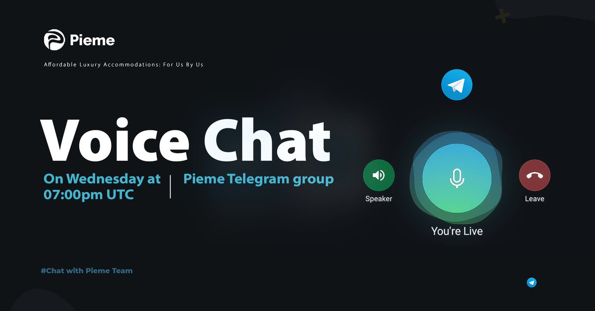 Save the date! This Wednesday, April 3rd, we're hosting an exciting voice chat with our Pieme community on Telegram. Mark your calendars, prepare your questions, and get ready to join the conversation! #Pieme #VoiceChat #CommunityEngagement