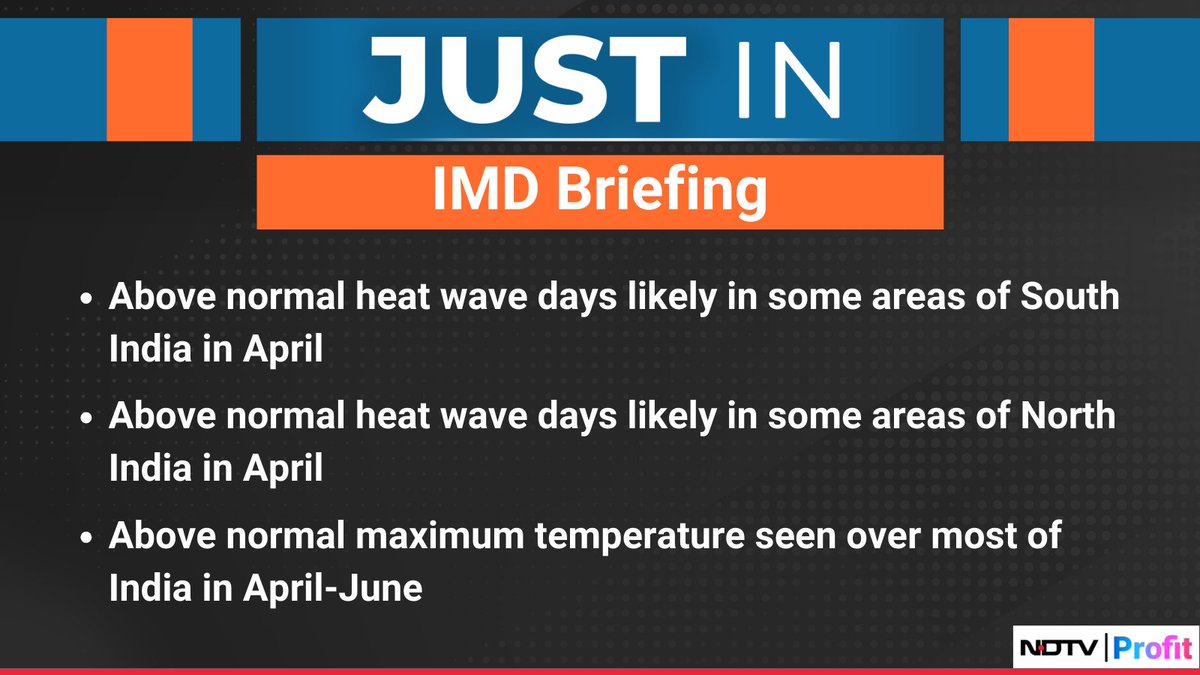 Above normal heat wave days likely in some areas of South #India in April, says #IMD in briefing. For the latest news and updates, visit: ndtvprofit.com