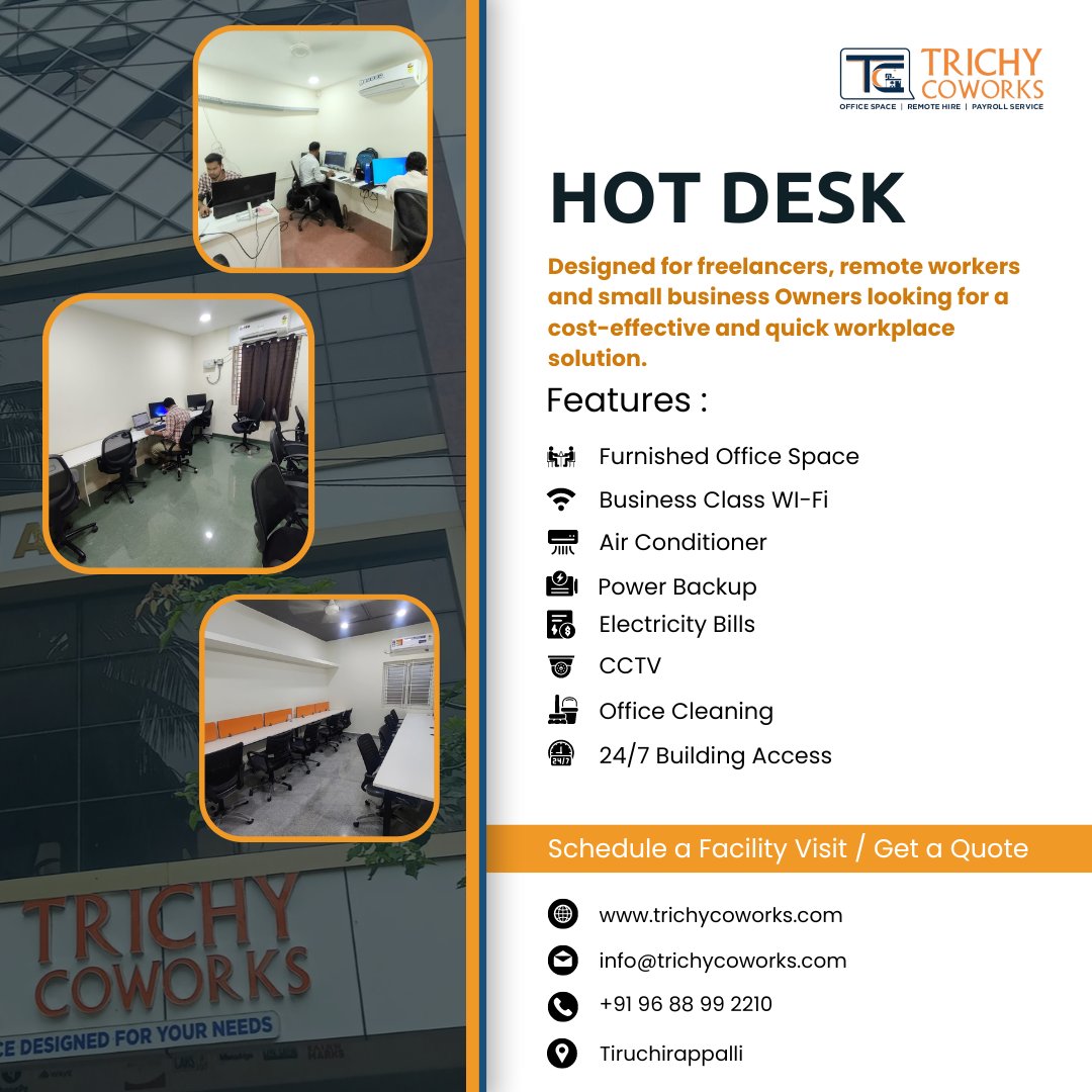 Need a workspace right away? We've got you covered! Get your work done on the go with our ready-to-use spaces. 

 #trichycoworks #officespace #coworkingspace #coworking #coworkinglife #cowork #startup #officespace #office