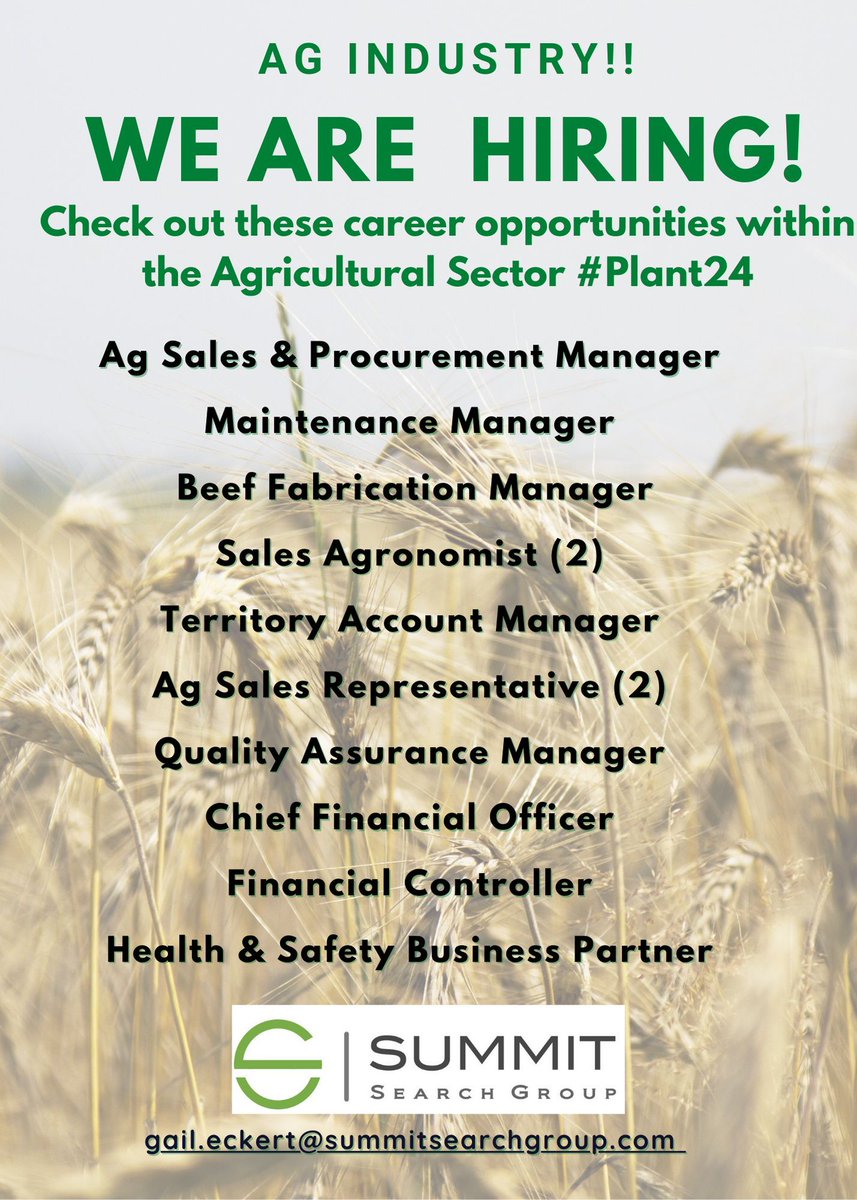 April Showers bring growth! 🌱 

#Plant24 is almost upon us.  Check out these fantastic #AgJobs in Manitoba and Saskatchewan and reach out to me today!

#CareerGrowth #career #recruitment
buff.ly/3VHrVs2