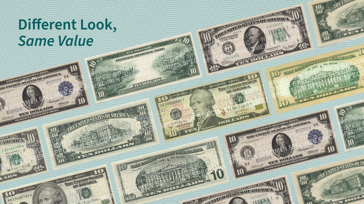 By law, both old- and new-design Federal Reserve notes remain legal tender and maintain their face value, regardless of when they were issued. Read more: go.uscurrency.gov/5gs. #UScurrency