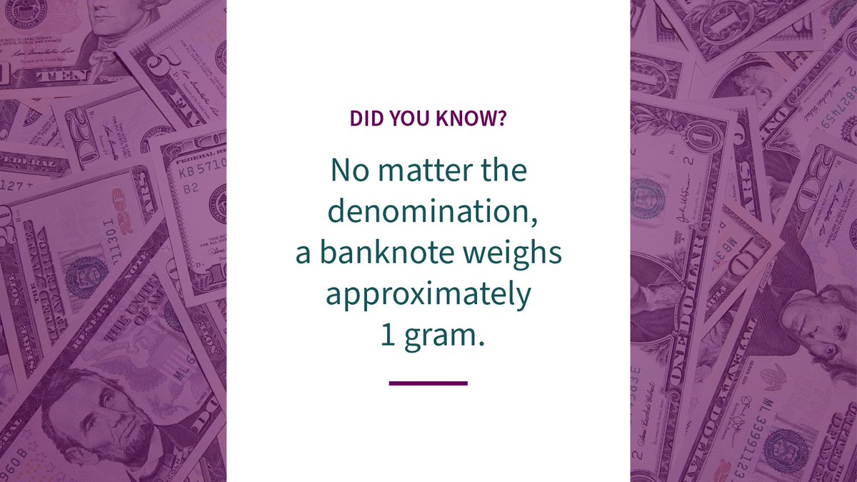 #FunFactFriday A banknote weighs approximately 1 gram. go.uscurrency.gov/oja