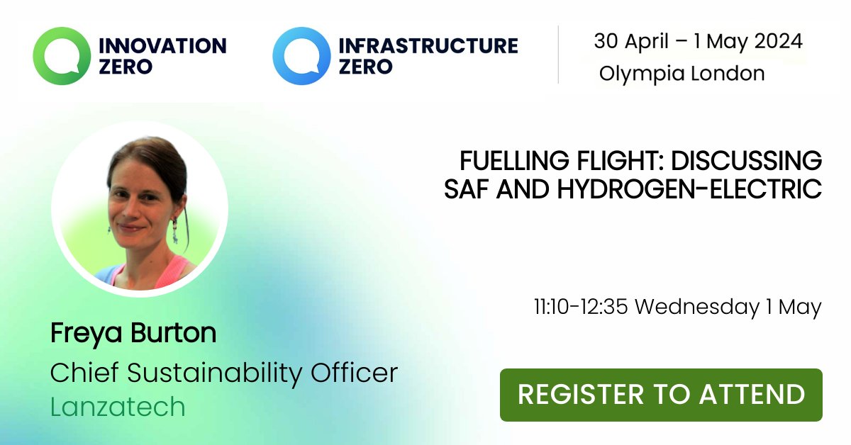 Freya Burton, Chief Sustainability Officer & Head of Europe, is speaking at @_InnovationZero 2024, the UK's largest net-zero congress! Her session is titled Fueling Flight: Discussing SAF & Hydrogen-Electric. Register here: register.visitcloud.com/survey/1ehethm… #IZ2024speaker