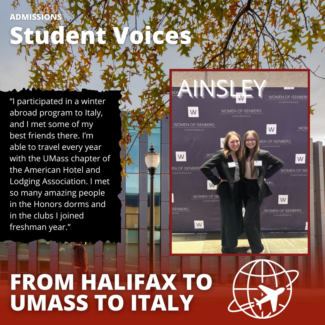 Meet Ainsley Cicone, a sophomore student from Halifax, Massachusetts in the @UMAIsenbergHTM program who has a plethora of experiences @UMassAmherst, including a trip to Italy, multiple club leadership positions, and more! 🤩📚 Read about Ainsley ➡️ umass.edu/admissions/art…
