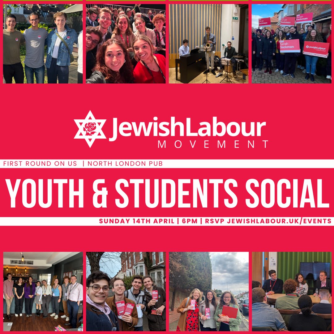 Come along to JLM’s youth and students pub trip on Sunday 14th April. First round is on us 🌹✡️ Let us know you’re coming by signing up here: jewishlabour.uk/youth_students…