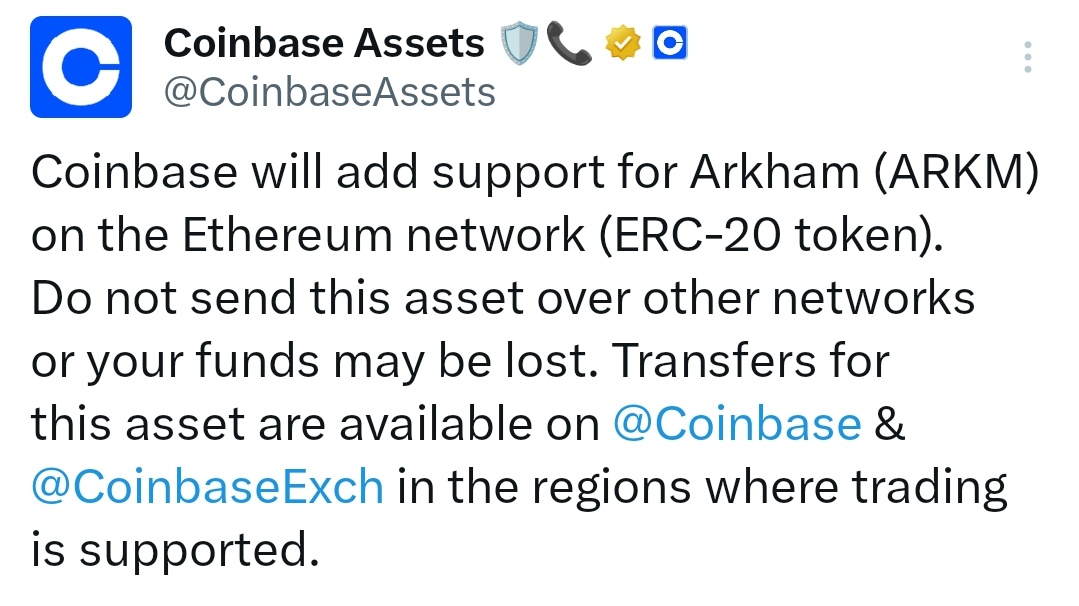 🌠 Coinbase, yarın Arkham'ı (#ARKM) listeleyeceğini duyurdu. $ARKM @ArkhamIntel