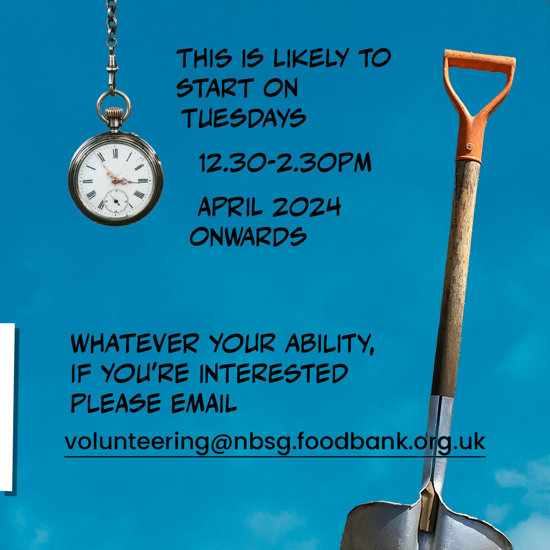 Calling all green thumbs! Help us grow fresh food for our community at our new allotment in Horfield. Email volunteering@nbsg.foodbank.org.uk to get involved.