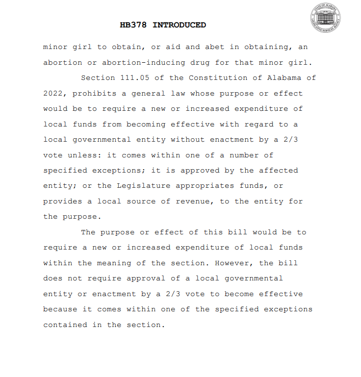 Alabama just intro'd a ban on interstate abortion travel for minors. HB378 would make transporting or helping a minor get an abortion a misdemeanor punishable by up to one year in jail. alison.legislature.state.al.us/files/pdfdocs/…