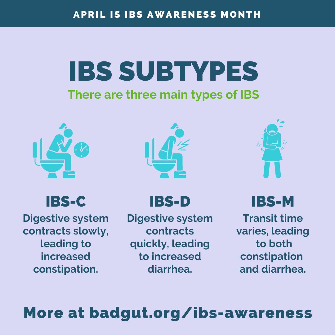 April is IBS Awareness Month! 

13-20% of #Canadians have irritable bowel syndrome. It’s so common that you probably know at least one person with this functional disorder.  badgut.org/information-ce…

#IBSAwarenessMonth #IBS #gitwitter #invisibleillness #awareness #guthealth