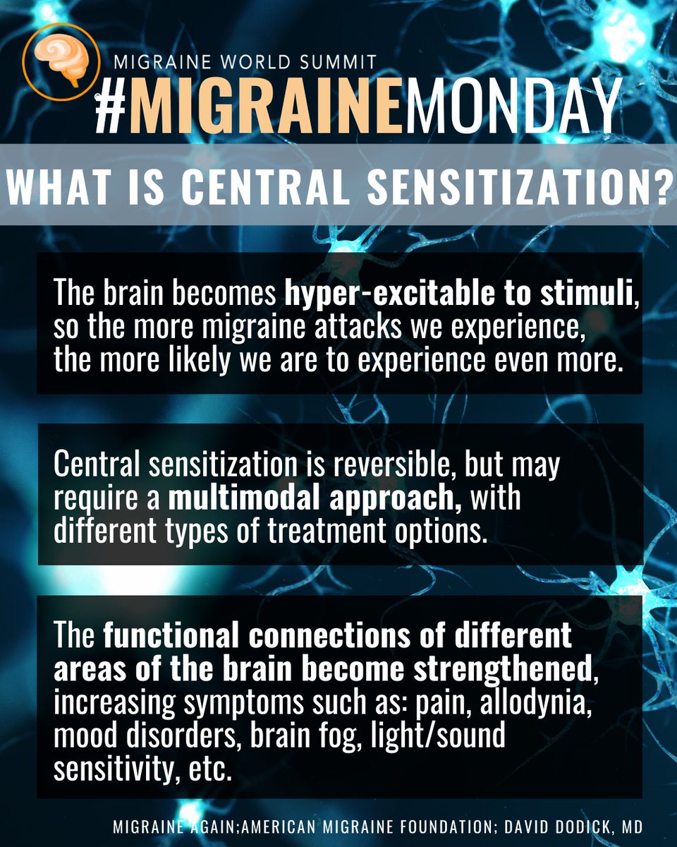 Do your migraine attacks keep occurring more and more frequently? Does it feel like  just about anything can set off an attack?

You may be experiencing central sensitization. 

#Migraine #MigraineAwareness #Migraines #MigraineWorldSummit