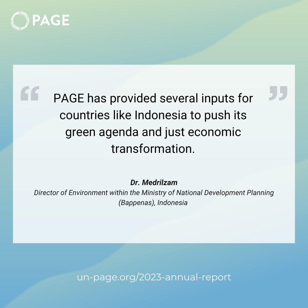 Enhancing environment governance 🍃 PAGE provides policy advice through analysis, modelling tools and capacity building to push the green transition in partner countries. Find out more about PAGE impact & activities in the 2023 Annual Report ⤵️ i.mtr.cool/vuclhvcoea