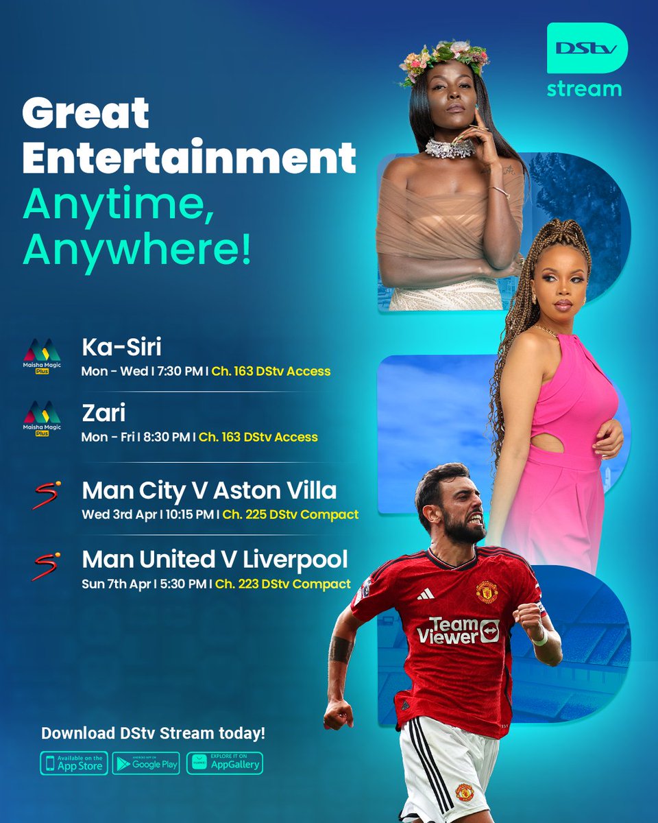 DStv_Kenya's tweet image. Happy New Month! 🤩✨
Stream great entertainment anytime &amp;amp; anywhere this Easter Monday!

Here's this week's highlight of your favourite local shows &amp;amp; sports.

To Stream 📲: bit.ly/DStvStream

To Pay 💳: mydstv.onelink.me/vGln/dg3

#ItsYourMoment