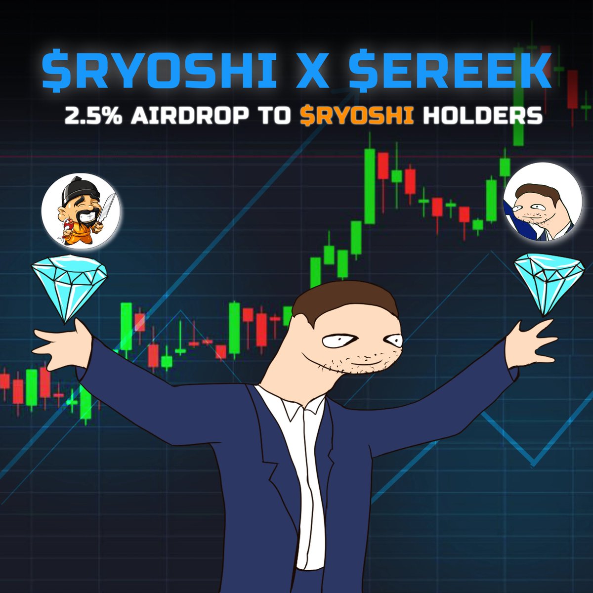 Partnership Announcement: $RYOSHI x $EREEK 🤝

<a href="/EREEK_COIN/">EREEK</a> will be the first memecoin partner airdropping to $RYOSHI holders and listing on <a href="/EbisusBay/">Ebisu's Bay | GameFi - NFT Market - DEX</a>  DEX

Pre-sale: 3rd April 3PM UTC

1️⃣ Comment address &amp; tag 3 friends
2️⃣ Like &amp; RT
3️⃣ Follow <a href="/EREEK_COIN/">EREEK</a> &amp; <a href="/EbisusBay/">Ebisu's Bay | GameFi - NFT Market - DEX</a>

🏆10
