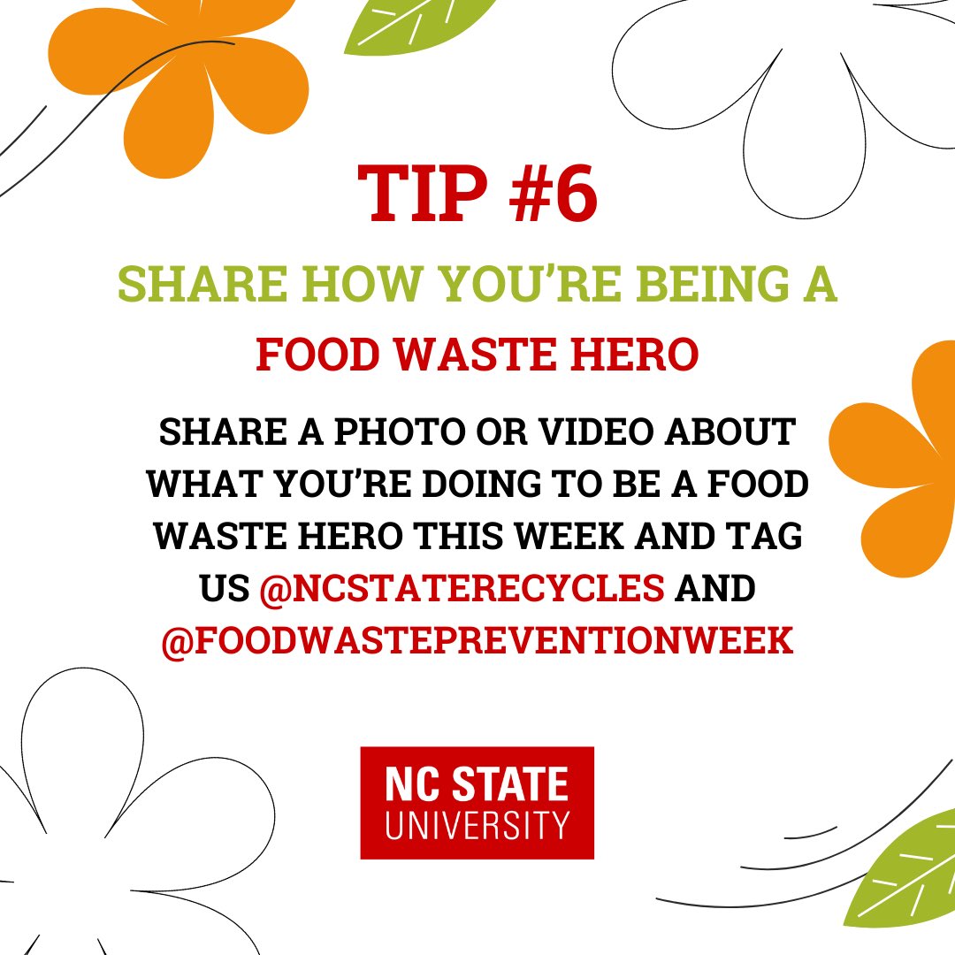 NCStateRecycles's tweet photo. Food waste prevention aligns with the EPA, USDA, and FDA’s Winning on Reducing Food Waste initiative to reduce food waste by 50% by 2030. Food in landfills decomposes slowly, releasing methane gas which contributes to climate change. We need YOUR help spreading the word!! https://t.co/YNisiTJ8Cj