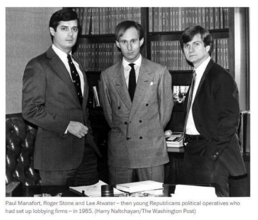 These three men are responsible for bringing our democracy to the precipice of failure: Paul Manafort, Roger Stone, and Lee Atwater.