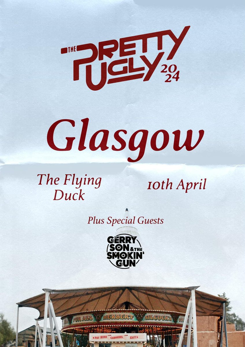We regret to inform you that our band will be unable to perform at The Flying Duck in Glasgow alongside  'Pretty Ugly' on 10th April 2024. 

Get in contact with Pretty Ugly direct for refund or message us privately.