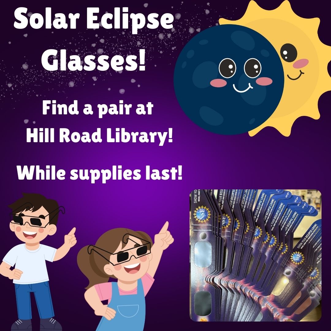 vencolibrary's tweet photo. Are you ready to view the solar eclipse happening April 8th? Come and pick up a pair of solar eclipse viewing glasses at Hill Road Library! They are limited to 1 per person, must be present to pick them up, while supplies last. #SolarEclipseGlasses #HillRoadLibrary https://t.co/kiluRhVOt4