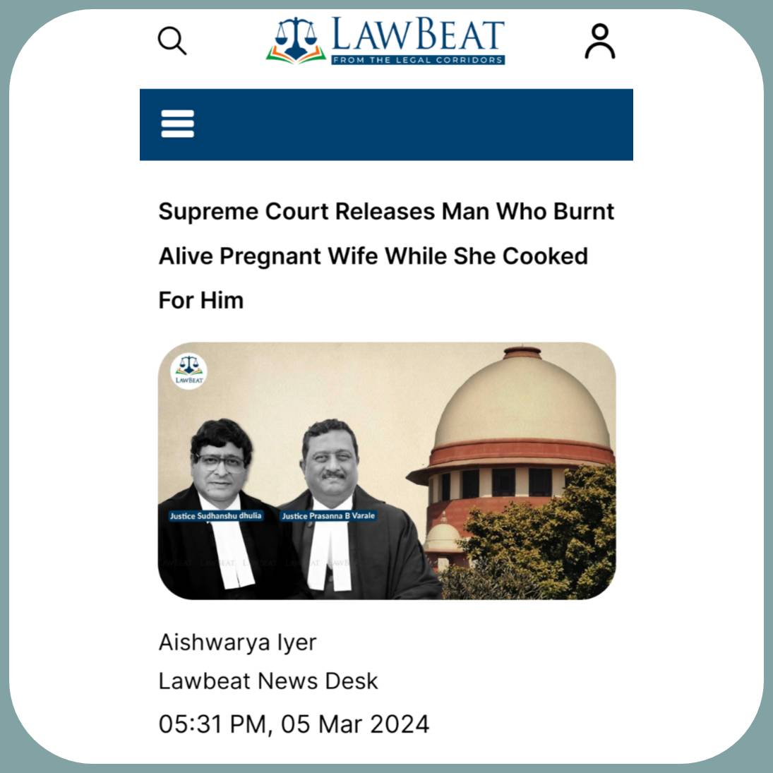 ask_aubry's tweet photo. Justices Sudhanshu Dhulia and Prasanna B Varale ruled it's okay to murder your 9 month pregnant wife while she is cooking dinner if you are drunk and angry enough. https://t.co/b37vwHMFYp