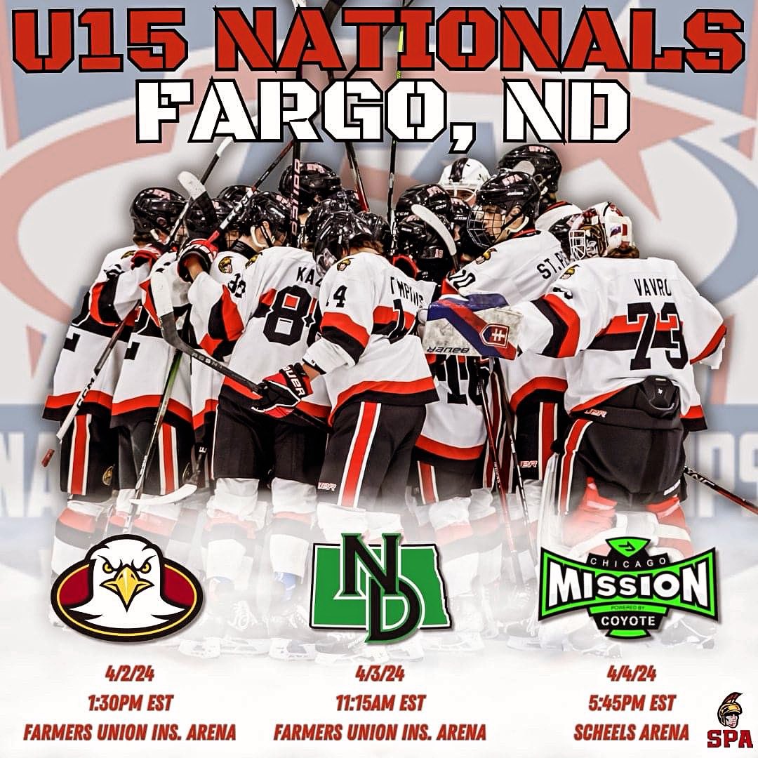 SPAhockeyNH's tweet photo. Here is our preliminary round schedule for our U15 SPA team at the @usahockey National Championships in Fargo, North Dakota!
#LetsGoSPA https://t.co/ojov3WwbeT