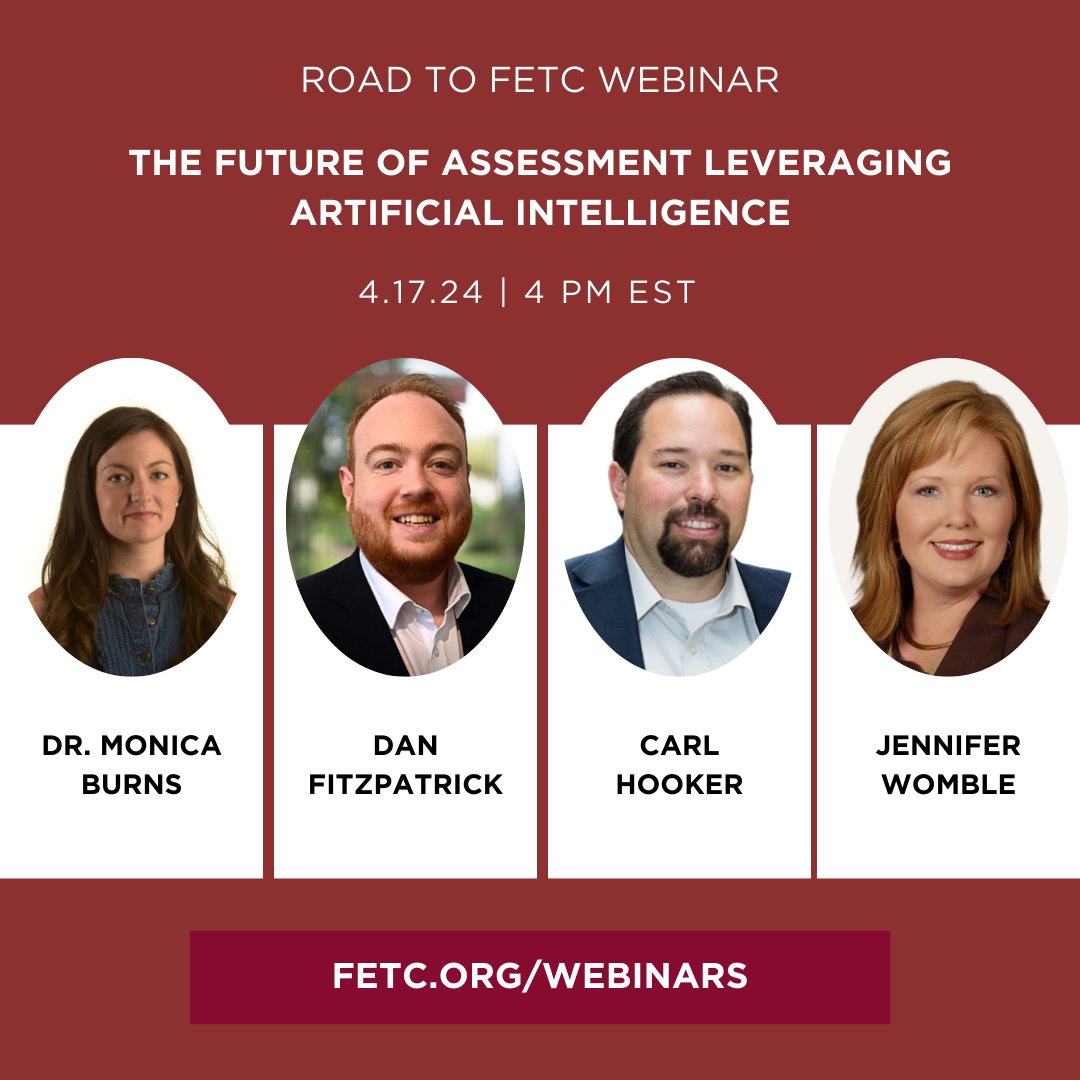 Join us in a deep conversation around The Future of Assessment Leveraging Artificial Intelligence with the most engaged practitioners and researchers in #edtech! Thrilled to have three #AI book authors Dan Fitzpatrick @theaieducatorX, Carl Hooker @mrhooker & Monica Burns