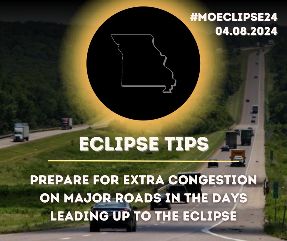 We are only 1 week away from the big day!! If you plan on being out and about during the eclipse, expect more congestion on the roadways than usual. Drive with caution and always buckle up phone down! #MOEclipse24