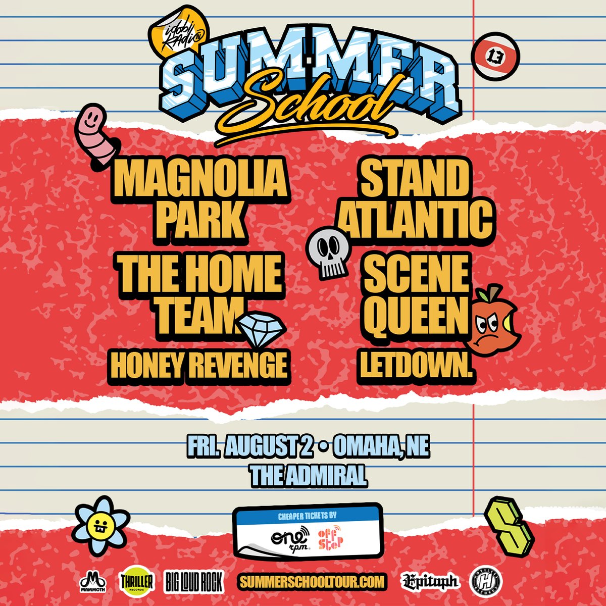 JUST ANNOUNCED!
idobi Summer School is coming to The Admiral on Aug. 2nd!
with Scene Queen, The Home Team, Magnolia Park, Stand Atlantic, Honey Revenge, and Letdown

Tickets on sale Friday April 5th
🎫 etix.com/ticket/p/74287…