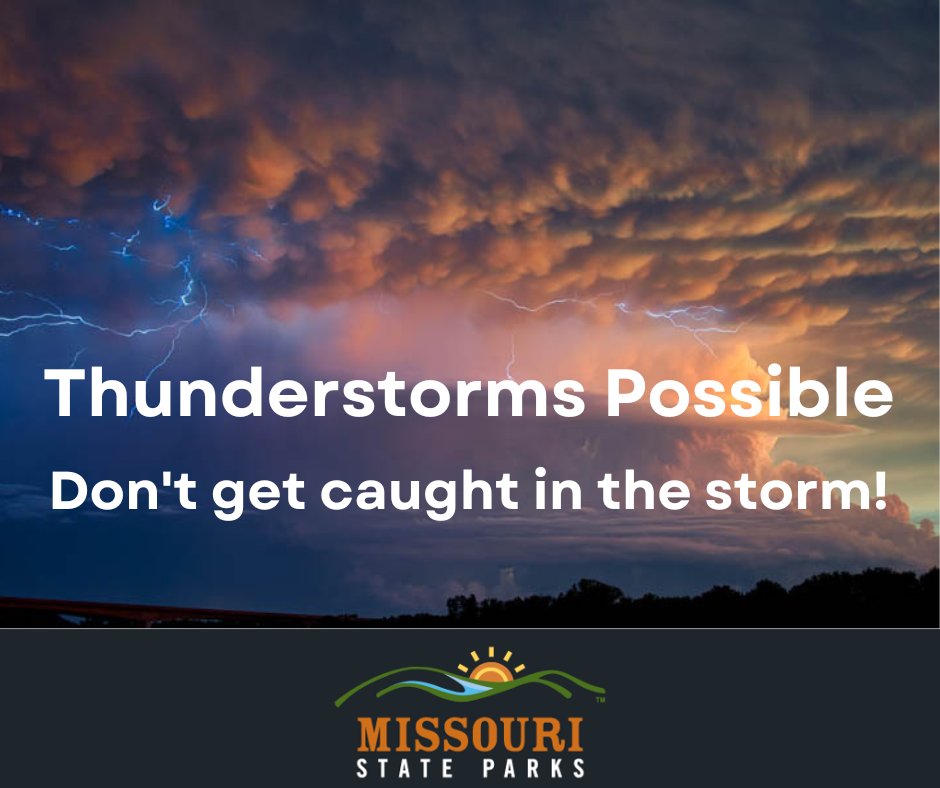 mostateparks's tweet photo. With the threat of severe weather across the state today, be alert if you are spending time at Missouri state parks and historic sites. Keep tabs of ever-changing weather conditions and know where to take shelter should severe weather threaten your location. 

#MoStateParks
#mowx https://t.co/ZrQvBQIBQu