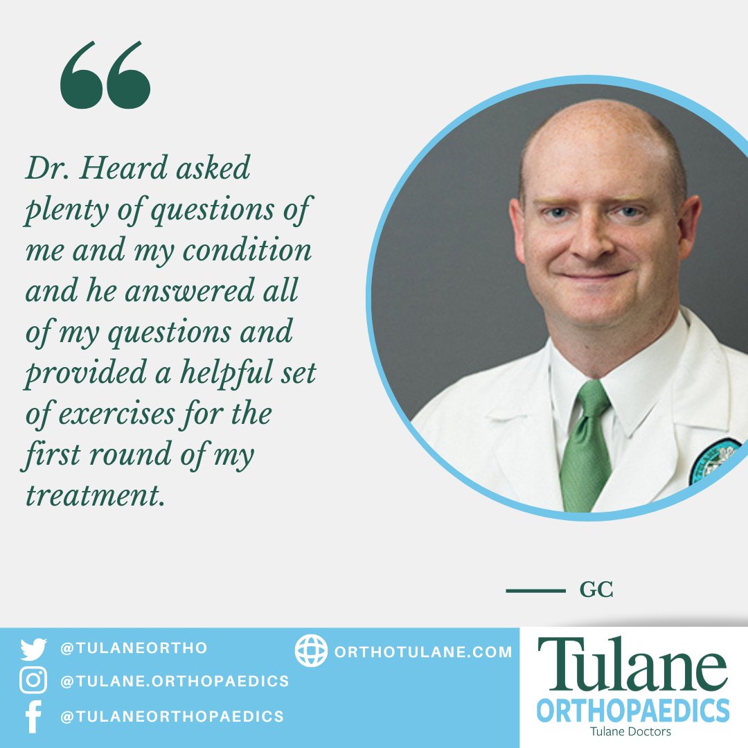 For today's #DoctorSpotlight, we'll be featuring Dr. Wendell Heard. Look to see what people are saying about him in the community. If you would like to book an appointment with him, call 504-988-0100 or visit orthotulane.com. #orthopaedics #sportsmedicine #ortho #tulane
