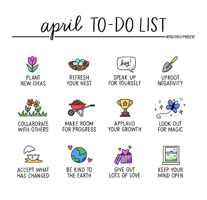 Happy April! ☀️ 🌷 🌺 🪴 

Source:positivelypresent

#positivepsychology
#5waystowellbeing