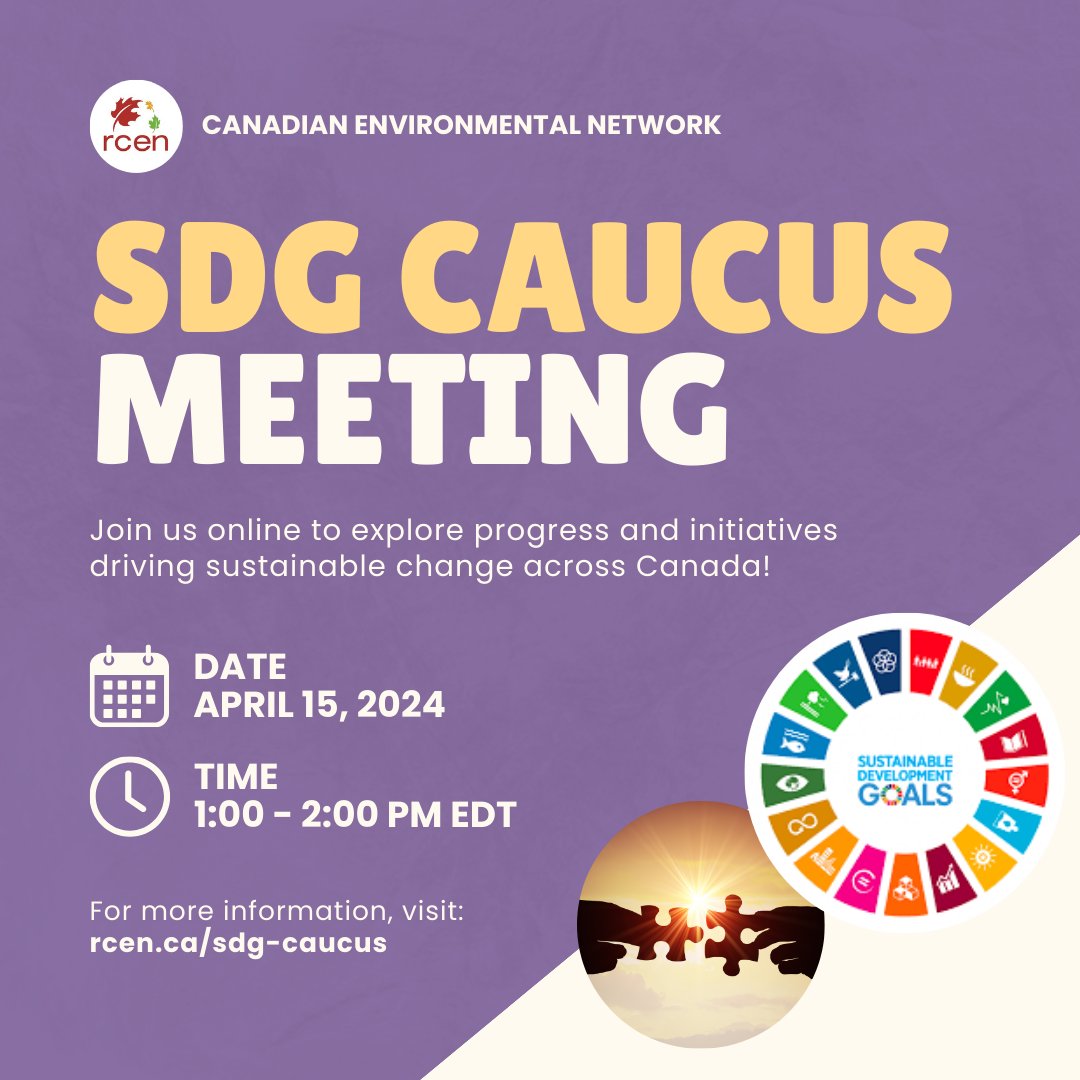 Mark your calendar for our upcoming SDG Caucus meeting on April 15th, from 1:00 to 2:00 PM EDT. Don't miss this chance to connect, learn, and inspire action towards a more sustainable future! 🔗 click the link in our bio to register or visit rcen.ca/sdg-caucus