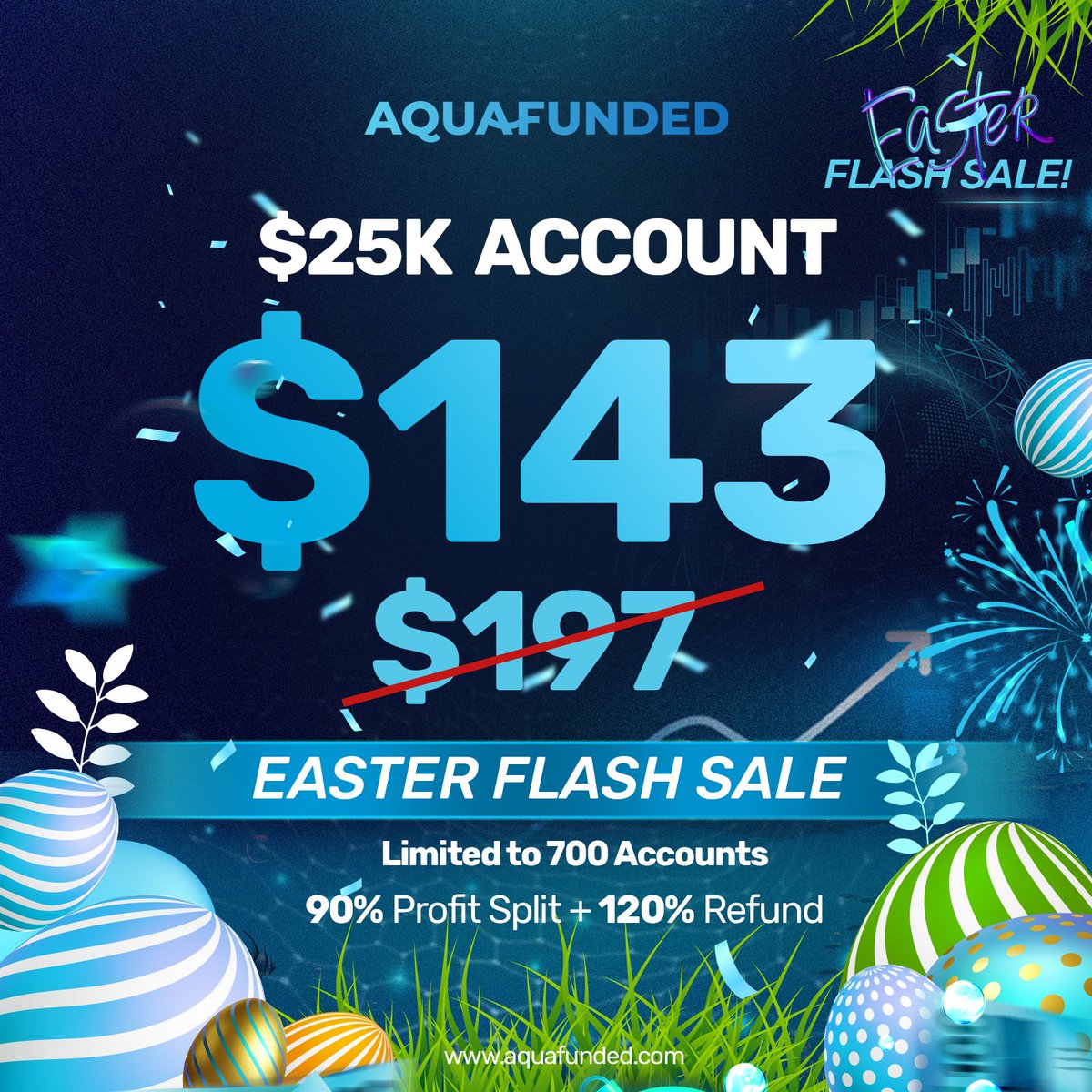 $25k ACCOUNT FOR ONLY $143 🐣🌸 dashboard.aquafunded.com/ref/1329/ Limited Time SALE! ⏳ Exclusive 27% OFF Discount 💙 120% Refund 💙 90% Profit Split