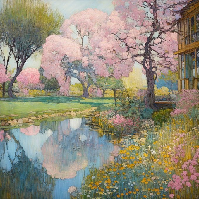 HWarloww's tweet photo. Beautiful work 
Kaoru Yamada Digital Illustration.
A real feel of Art Nouveau about it. Gentle on the eye too.  Pinks and pale greens , works every time https://t.co/a2YQzb9JgO