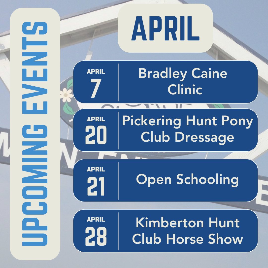 No joke! April events are coming to Ludwig's Corner Show Grounds 🌷 

We hope you’ll make the most of this spring and join us at one of many equine events on the grounds this month:

Details in our e-newsletter:
eepurl.com/iM_TyA