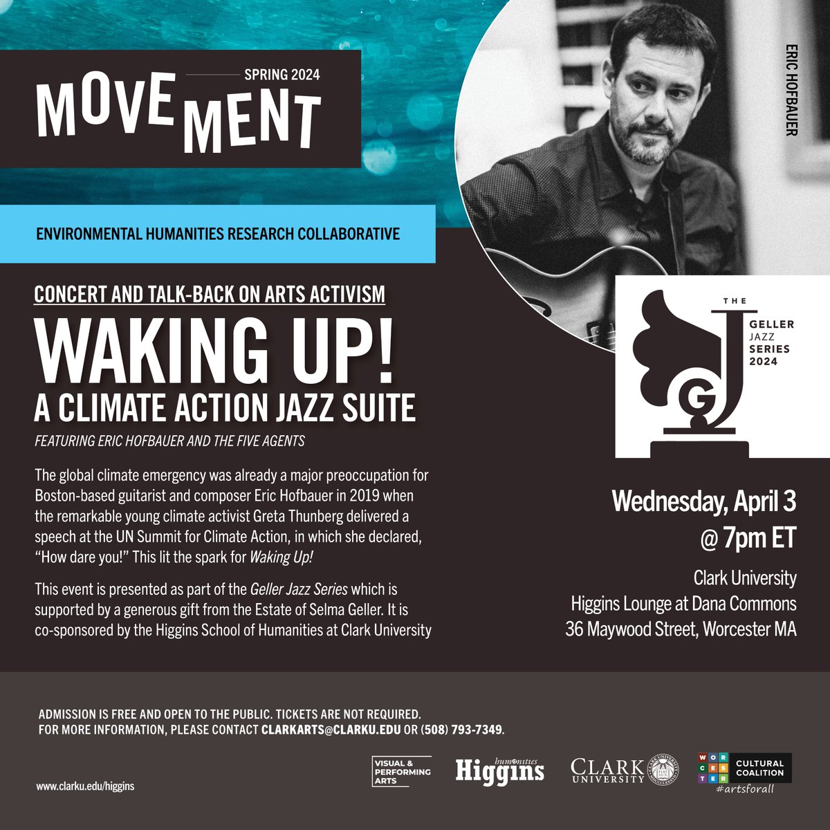 We're excited to celebrate arts &amp; humanities this week <a href="/ClarkUniversity/">Clark University</a>. Admission to both events is free &amp; open to the public but please arrive early as seating is limited. With thanks to <a href="/WorcesterArts/">Worcester Arts Council</a>, <a href="/TweetWorcester/">City of Worcester</a>, and the Estate of Selma Geller for their generous support.