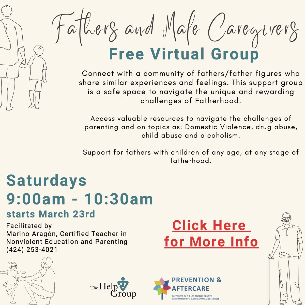 Joining a support group for fathers provides a valuable opportunity to connect, share experiences, & gain insights into fatherhood. For more information about this FREE virtual support group for fathers and male caregivers, see flyer or call (424) 253-4021.