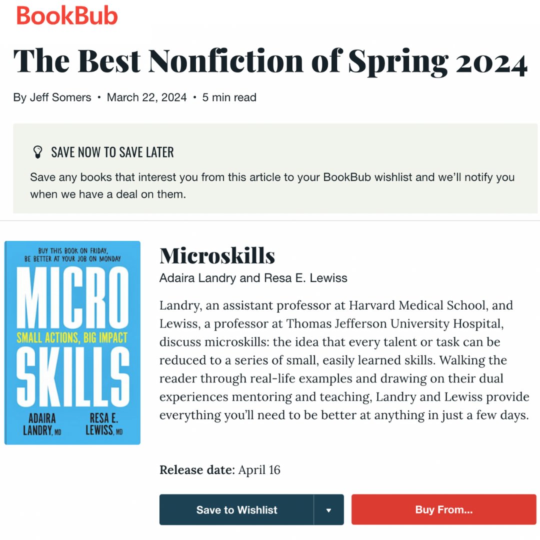 Grateful for the support we are seeing for MicroSkills: Small Actions, Big Impact. Really hoping people learn a lot from the book. 🙏 Thank you @BookBub for including us in this list of amazing nonfiction books. Preorder here: tinyurl.com/4a2ew5n3 @HarperCollins @ParkandFine