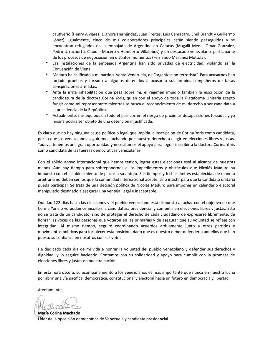 Envié ayer esta carta al Sr. Primer Ministro de Noruega, @jonasgahrstore, sobre los últimos acontecimientos en Venezuela y sobre la importancia de que la comunidad internacional nos acompañe en el propósito de lograr elecciones presidenciales libres y justas este año. Estamos a…